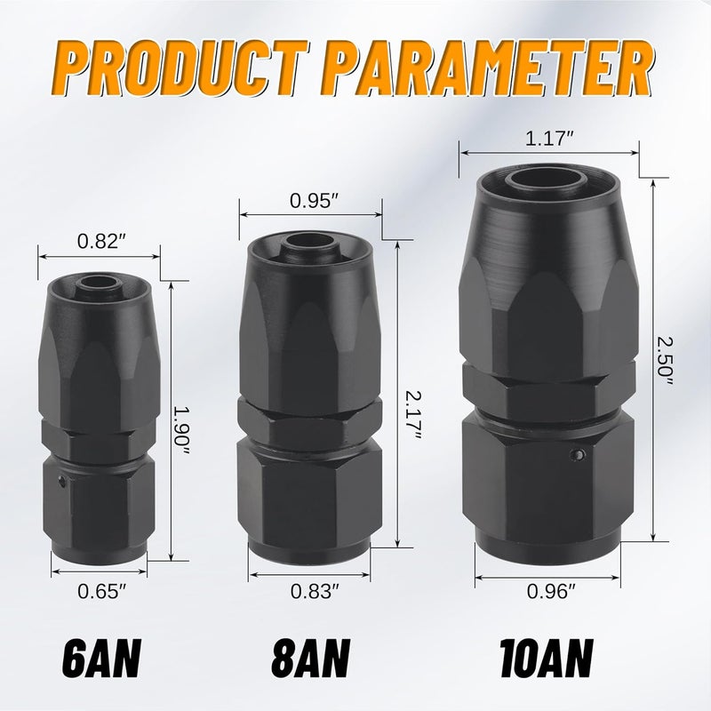 KOOTANS 5pcs 8AN Hose End Fitting Straight Swivel Fuel Line Fittings Black Aluminum 8AN Fittings for CPE Braided Fuel Hose - Image 3
